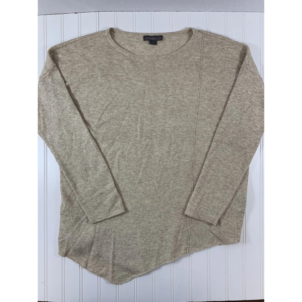 Metric Sweater Womens Small Tan Heather Asymmetrical Hem Wool Blend Oversized
